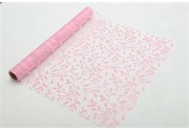 Dekostoff "Organza" - pink mit geflocktem Blätterdruck  36cm x 300cm - gerollt