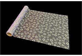 Dekostoff "Organza" purple  mit weissen Blütendruck  Gold Glitter