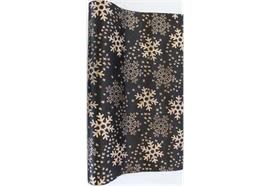 Dekostoff Satin Schwarz  +champagner Glitzer  Design:Schneeflocken  36cm x 300cm - gerollt