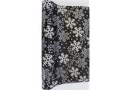 Dekostoff Satin Schwarz + silber Glitzer  Design: Schneeflocken  36cm x 300cm - gerollt