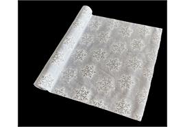Dekostoff  silber + silber Schneeflocken  Design:Schneeflocken  36cm x 300cm - gerollt