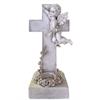 Engelfigur  am Kreuz in Grau  mit Blumen verziert  inkl. Teelichthalter