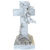 Engelfigur  am Kreuz in Grau  mit Blumen verziert