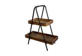 Etagere mit 2 Ablageflächen aus Holz  mit schwarzem Metall Gestell
