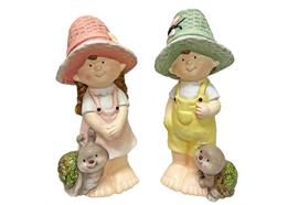 Figuren Kinder stehend mit Strohut  2er Assortierung  H28.5cm