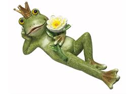 Froschkönig liegend  mit Seerose in der Hand  Grösse 11x32x16cm