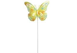 Gartenstecker Schmetterling  gelb aus Metall  schwingend an Metallfeder