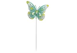 Gartenstecker Schmetterling  grün aus Metall  schwingend an Metallfeder