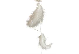 Girlande mit 12 Federn und  Perlenkette Länge 125cm  Farbe: weiss