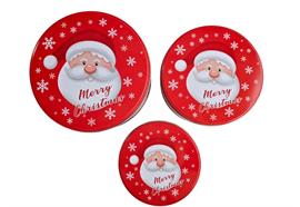 Guetzlidosen 3er Set  rund mit XMAS Motiv  Santa rot weiss  aus Weissblech