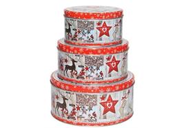 Guetzlidosen 3er Set rund  mit XMAS Motiv  Stern und Rentier  aus Weissblech