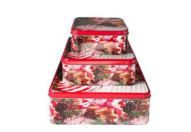 Guetzlidosen 3er Set  viereckig mit XMAS Motiv  Zuckerstange und Guetzli  Weissblech