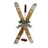 Hänger Skipaar aus Holz  braun mit Skistock  Metallschild - Welcome