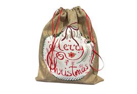 Jutesack mit rotem Zugband  Merry Christmas  Schriftzug