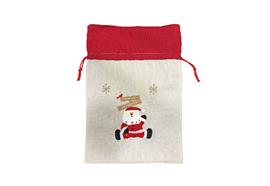 Jutesack mit rotem Zugband  Santa Merry Christmas  Grösse: B:21cm H:30cm