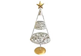 Kerzenständer aus Metall  Stern oben  verziert mit Rentieren  weiss