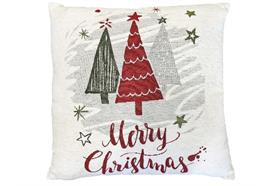 Kissen aus Chenille-Jacquard  Motiv: 3 Bäume Merry Christmas  45 x 45cm