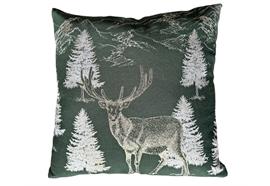 Kissen aus Jacquard  grün mit Waldmotiv  45 x 45cm
