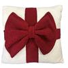 Kissen aus Plüsch  mit aufgenähter Schleife  weiss rot  45 x 45cm