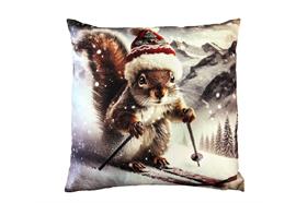 Kissen Eichhörnchen  XMAS auf Ski  Digitaldruck einseitig  mit Reisverschluss