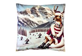 Kissen Hirsch  XMAS auf Ski  Digitaldruck einseitig  mit Reisverschluss