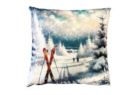 Kissen Ski  in Winterlandschaft  Digitaldruck einseitig  mit Reisverschluss