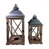 Laterne 2er Set aus Holz  mit grauem Metalldach  Farbe: Braun