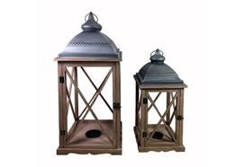 Laterne 2er Set aus Holz  mit grauem Metalldach  Farbe: Braun