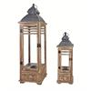 Laterne 2er Set braun  aus Holz mit Metalldach  und Schublade
