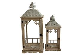 Laterne 2er Set FSC Holz  mit grauem Metalldach  Farbe: Braun