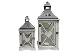 Laterne 2er Set  grau aus FSC Holz  mit Metalldach  Herz Verzierung