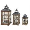 Laterne 3er Set  aus Holz mit Metalldach  mit Herzmotiv  Braun / Metalldach grau washed