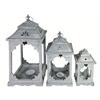 Laterne 3er Set  aus Holz mit Metalldach  weiss / grau washed