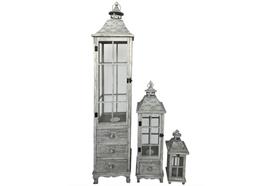 Laterne 3er Set FSC Holz  mit Metalldach  Farbe: Grey washed