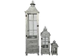 Laterne 3er Set FSC Holz  mit Metalldach  Farbe: Grey washed