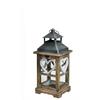 Laterne  aus Holz mit Metalldach  mit Herzmotiv  Braun / Metalldach grau washed