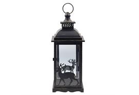 Laterne aus Metall  schwarz mit Hirsch Design  14 x 14 x 35cm