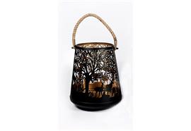 Laterne Forest  aus Metall mit Kordel  schwarz gold  D26cm x H31cm