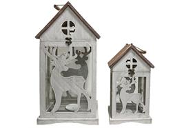Laterne Haus 2er Set  FSC Holz  mit Rentier Design