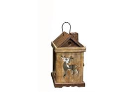 Laterne Haus  aus Holz mit Hirsch Design  mit Metalldach  Farbe: Braun