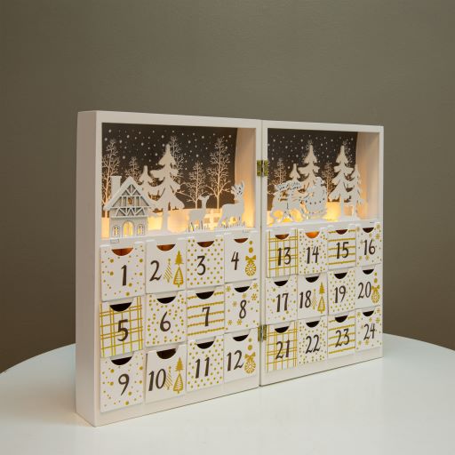 LED Adventskalender aus Holz befüllbar weiss mit 8 LED aufklappbar,  Weihnachten - dameco ag