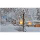 LED Bild aus Canvas 2 LED + 30 Fibre Optics  Motiv: Haus mit Schnee  B:60cm H:40cm T:1.8cm
