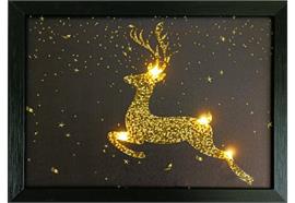 LED Bild aus Canvas 4 LED  mit Holzrahmen  Motiv: Hirsch in Gold mit Sternen
