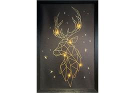 LED Bild aus Canvas 6 LED  mit Holzrahmen  Motiv: Hirschkopf in Gold mit Sternen