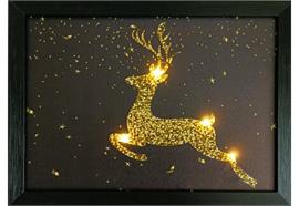 LED Bild aus Canvas mit 4 LED  Motiv: Hirsch in Gold mit Sternen