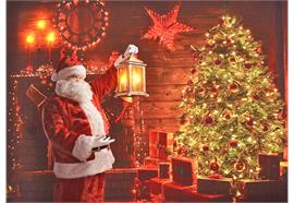 LED Bild aus Canvas Motiv: Santa Claus / Tannenbaum  5 LED + 40 Fibre Optic
