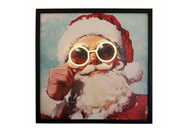 LED Bild Pop Art Santa  mit Neon Brille  mit Holzrahmen (MDF)