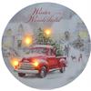 LED Bild rund aus Canvas 4 LED  Motiv: Auto rot - Winter Wonderland  D:40cm T:1.8cm