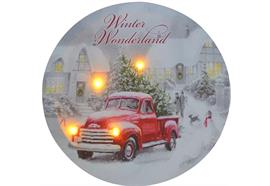 LED Bild rund aus Canvas 4 LED  Motiv: Auto rot - Winter Wonderland  D:40cm T:1.8cm