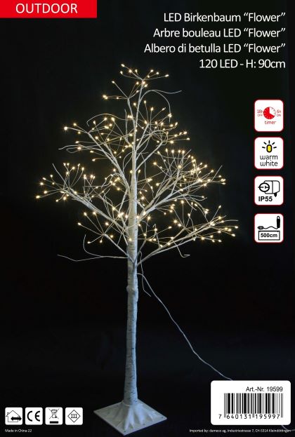 LED Birken Baum Outdoor Flower mit 120 LED H: 90cm Microlight